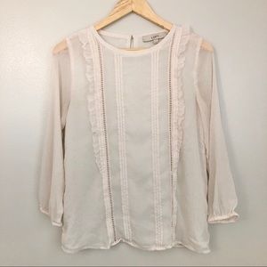 LOFT Ruffled White Blouse size XS